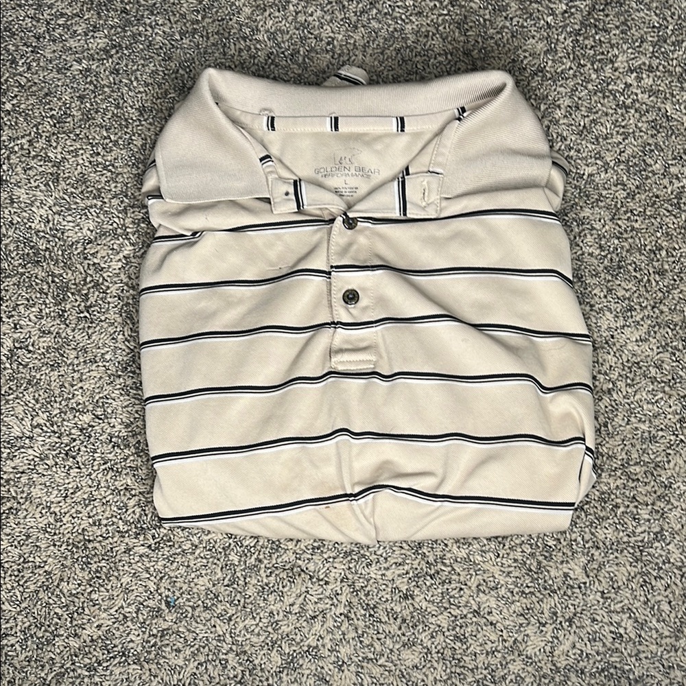 Men's Striped Polo Shirt - Cream and Black